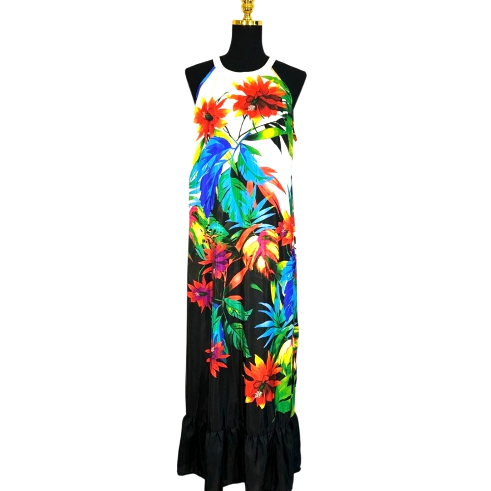Signature Collection Bianca Maxi Dress L 12–14 Tropical Floral Halter Sleeveless